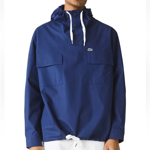 Lacoste Men’s Water Resistant Canvas Cotton Hooded Pullover Overshirt  M/L Navy - Picture 1 of 11